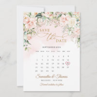 Watercolor blush flowers eucalyptus gold calendar