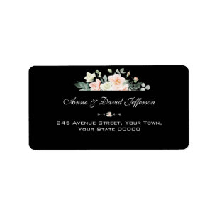 Watercolor Blush Flowers Gold Navy Wedding Label