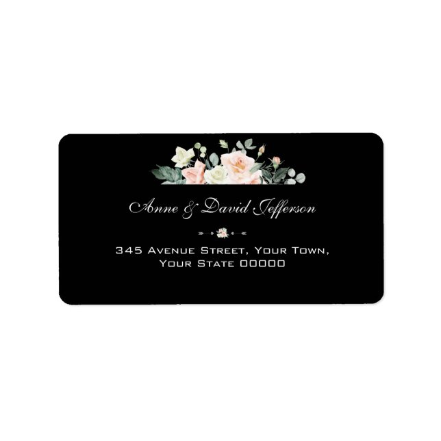 Watercolor Blush Flowers Gold Navy Wedding Label (Front)