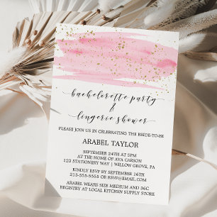 Watercolor Blush & Gold Bachelorette and Lingerie Invitation