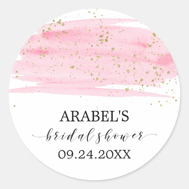 Watercolor Blush Gold Bridal Shower Favour Sticker (Front)