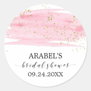 Watercolor Blush Gold Bridal Shower Favour Sticker
