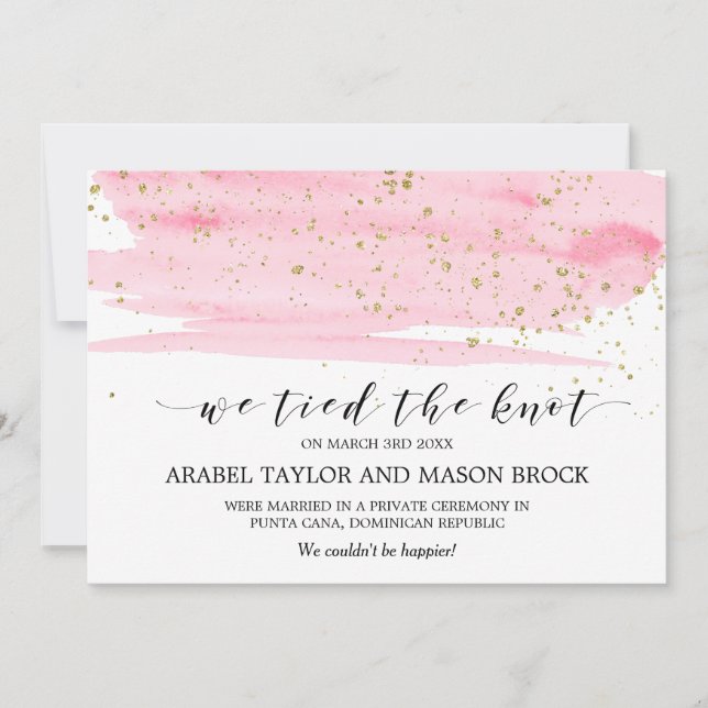 Watercolor Blush & Gold Elopement Announcement (Front)