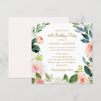 Watercolor Blush Gold Floral 16th Birthday Invite
