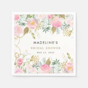 Watercolor Blush Gold Floral Bridal Shower Napkin