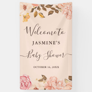 Watercolor Blush Gold Victoria Floral Baby Shower Banner