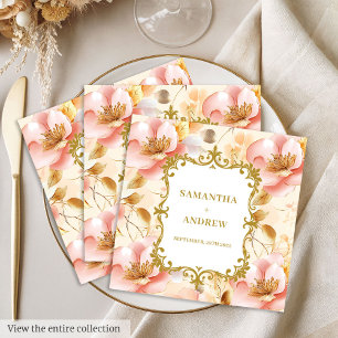 Watercolor Blush Gold Wedding Napkins