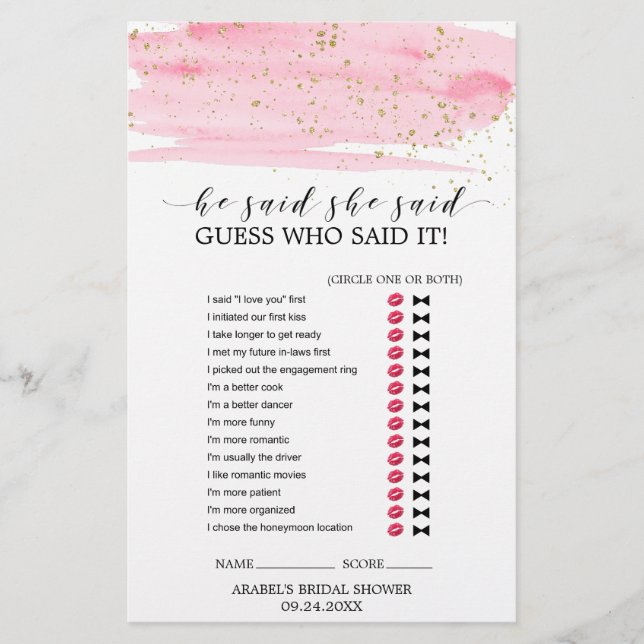 Watercolor Blush & Gold Wedding Word Search Game (Front)