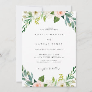 Watercolor Blush Green Botanical Wedding Invitation