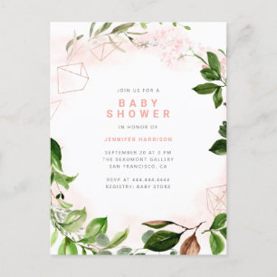 Watercolor Blush & Greenery Baby Shower Invitation Postcard