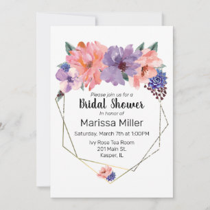 Watercolor Blush Lavender Blue Gold Frame Invitation