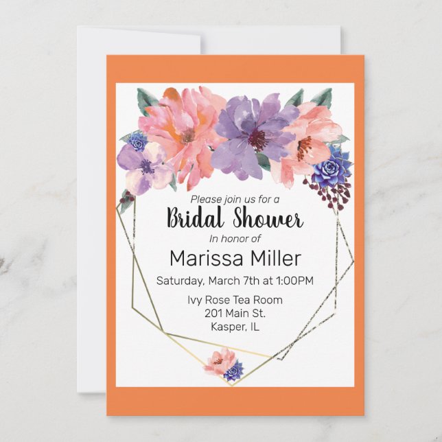 Watercolor Blush Lavender Blue Gold Frame Invitation (Front)