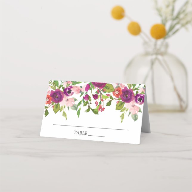 Watercolor Blush & Marsala Floral Place Card (Front)
