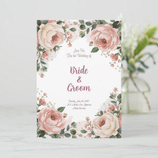 Watercolor Blush Peony Cream Rose Baby's Breath Invitation