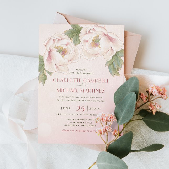 Watercolor Blush Peony Rose Flower Wedding  Invitation (Creator Uploaded)