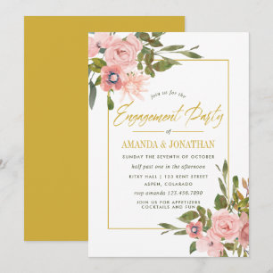 Watercolor Blush Pink and Gold Engagement Party Invitation
