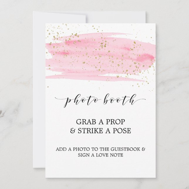 Watercolor Blush Pink and Gold Photo Booth Card (Front)