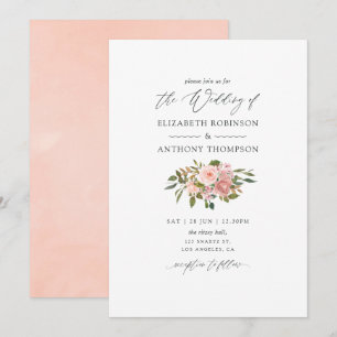 Watercolor Blush Pink and Rose Gold Roses Wedding Invitation