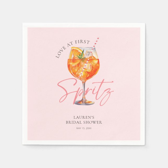 Watercolor Blush Pink Aperol Spritz Bridal Shower Napkin (Front)