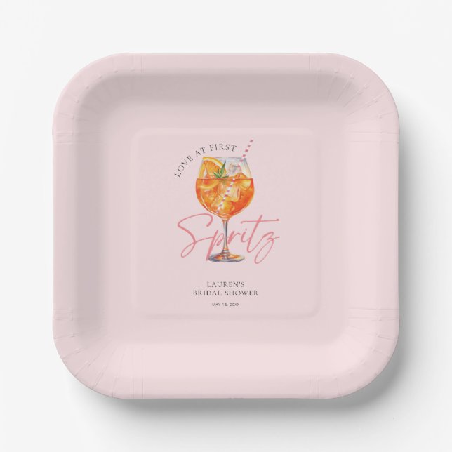 Watercolor Blush Pink Aperol Spritz Bridal Shower Paper Plate (Front)