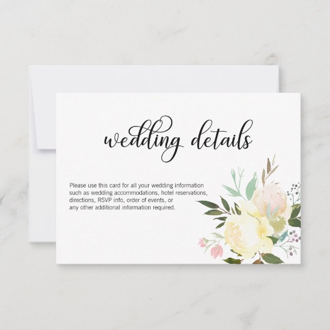 Watercolor Blush Pink Beige Floral Wedding Details Invitation (Front)