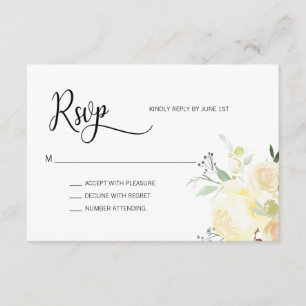 Watercolor Blush Pink Beige Floral Wedding RSVP Card