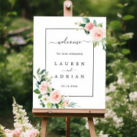 Watercolor Blush Pink Bloom Wedding Welcome Sign
