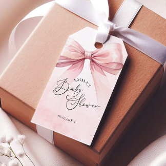 Watercolor Blush Pink Bow Baby Girl Shower Gift Tags