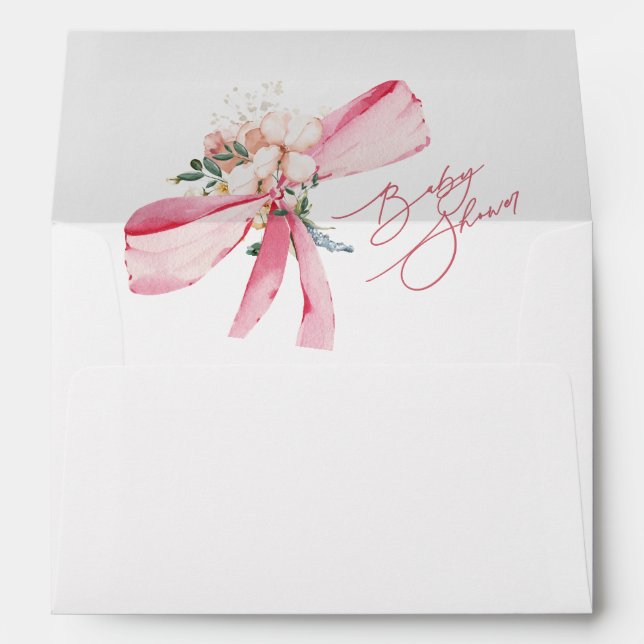 Watercolor Blush Pink Bow Baby Shower Envelope (Back (Bottom))