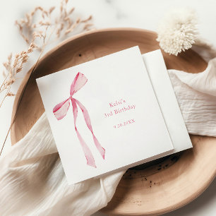 Watercolor Blush Pink Bow Birthday Napkin