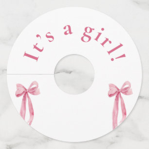 Watercolor Blush Pink Bow It's a Girl Baby Shower Wine Glass Tag