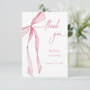 Watercolor Blush Pink Bow Thank You Card