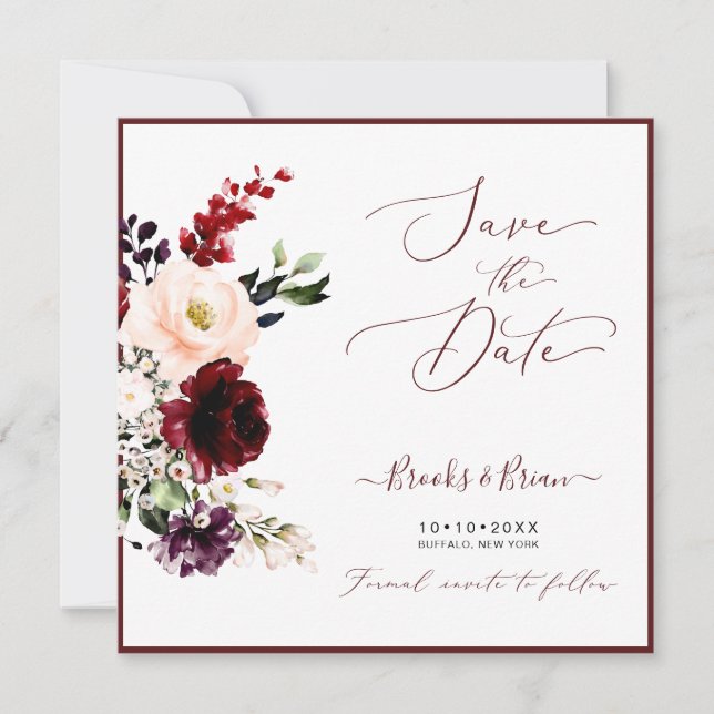 Watercolor Blush Pink Burgundy Merlot Roses Invitation (Front)