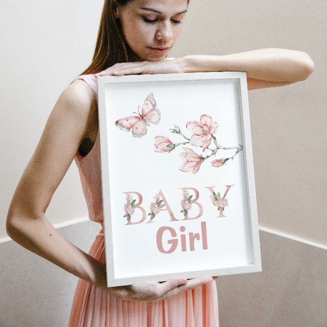 Watercolor Blush Pink Butterfly Floral Nursery  Poster (Creator Uploaded)