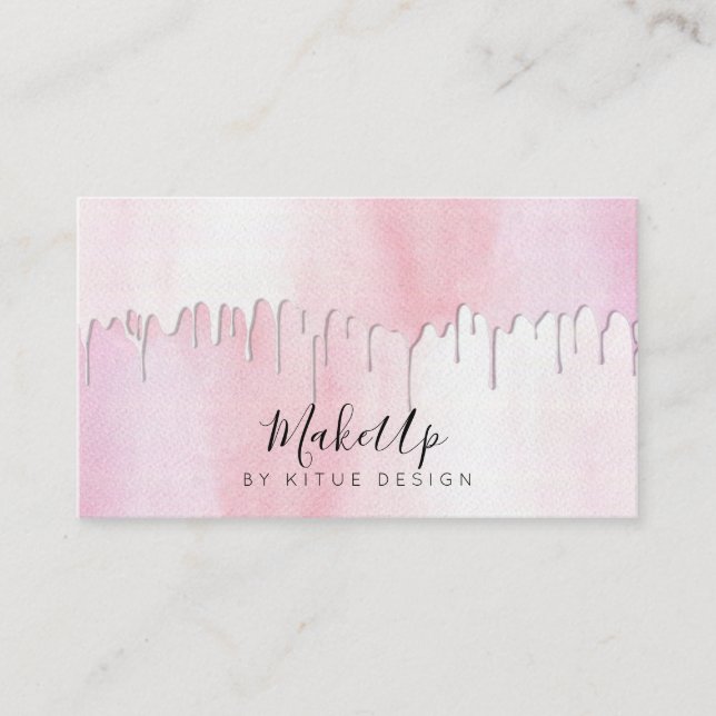 Watercolor Blush Pink Drips Glam Makeup Fashion Business Card (Front)