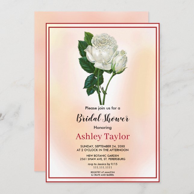 Watercolor blush pink fall floral Bridal Shower Invitation (Front/Back)