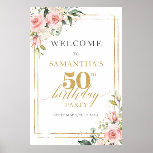 Watercolor blush pink floral 50th birthday welcome poster
