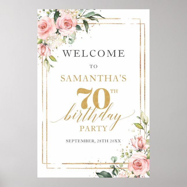 Watercolor blush pink floral 60th birthday welcome poster (Front)