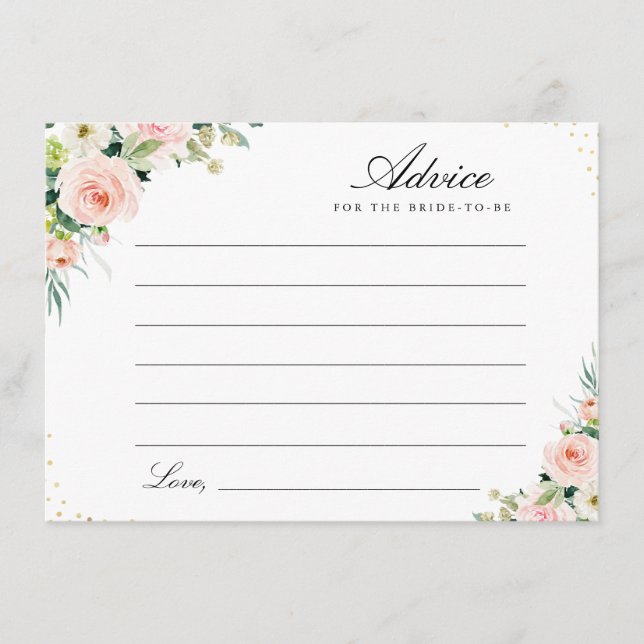 watercolor blush pink floral advice card (Front)