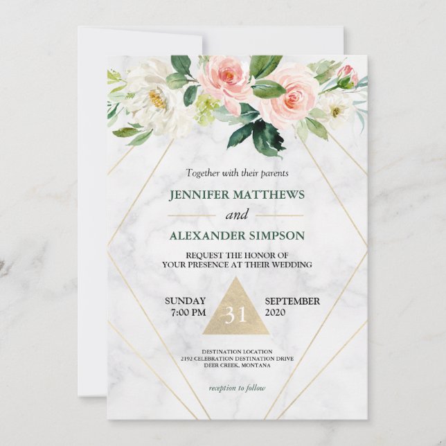 Watercolor Blush Pink Floral Boho Wedding Invitation (Front)