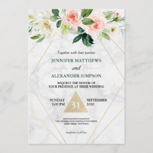 Watercolor Blush Pink Floral Boho Wedding Invitation