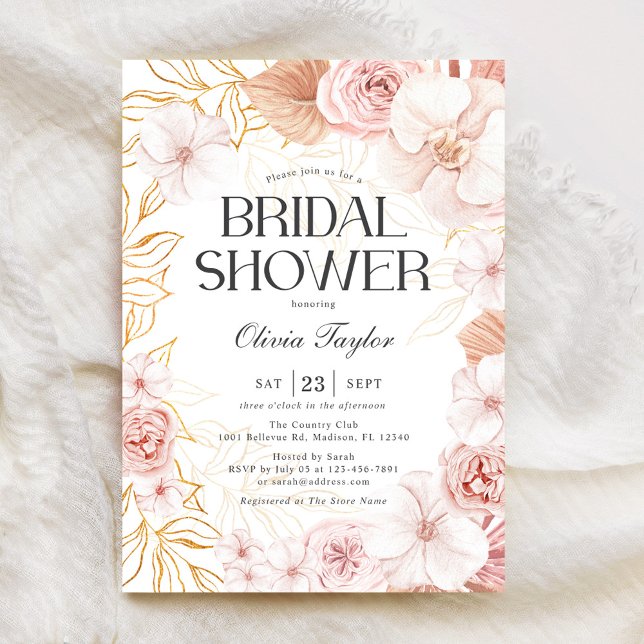 Watercolor Blush Pink Floral Bridal Shower Invitation (Creator Uploaded)