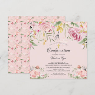Watercolor Blush Pink Floral Confirmation Invitation