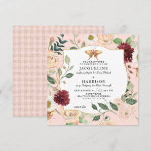 Watercolor Blush Pink Floral Coral Rose Butterfly Invitation