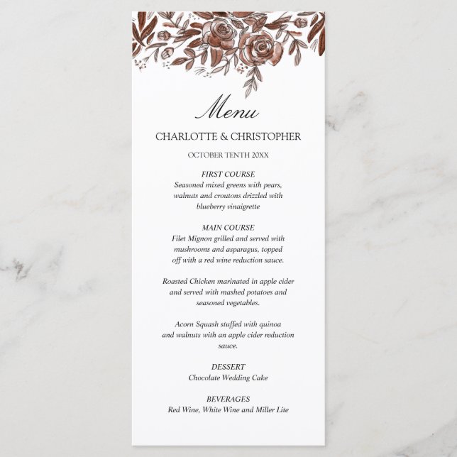Watercolor blush pink floral menu (Front)