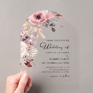 Watercolor Blush Pink Floral Romantic Wedding Acrylic Invitations