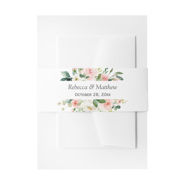 Watercolor Blush Pink Floral Wedding Invitation Belly Band (Front Example)
