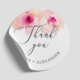 Watercolor blush pink floral wedding thank you classic round sticker