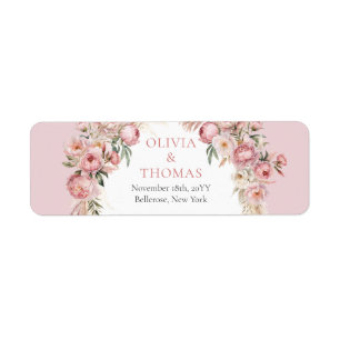 Watercolor blush pink flowers boho arch pampas