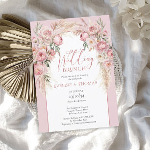 Watercolor blush pink flowers boho wedding brunch invitation